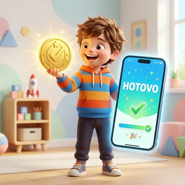 Dítě radostně sbírající body